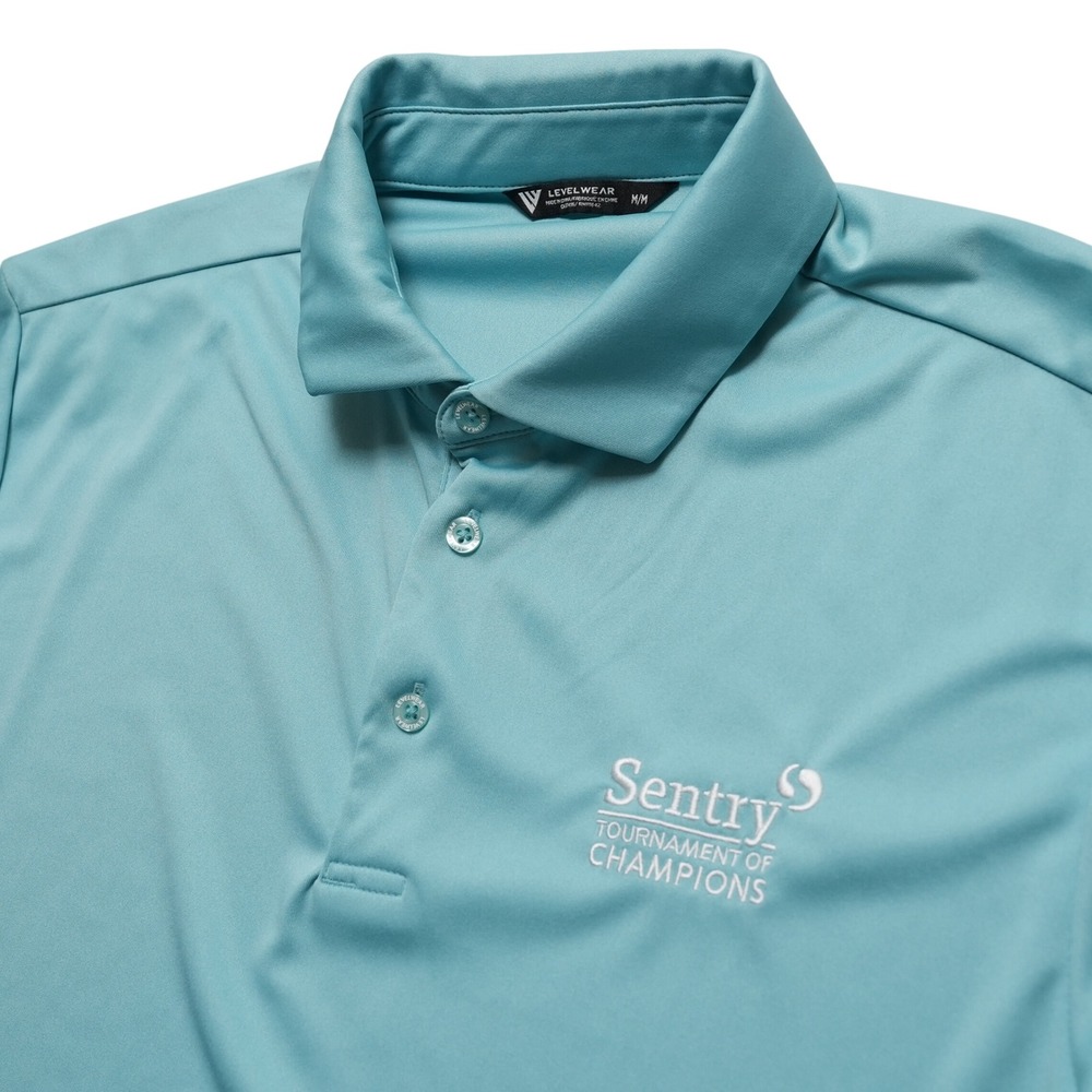 Levelwear Short Sleeve Polo Mens Medium Teal Blue Sentry Tournament Logo